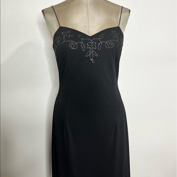 90s Y2K Black Mesh Back Evening Dress Gown Vintage Special Occasions - Picture 3 of 11